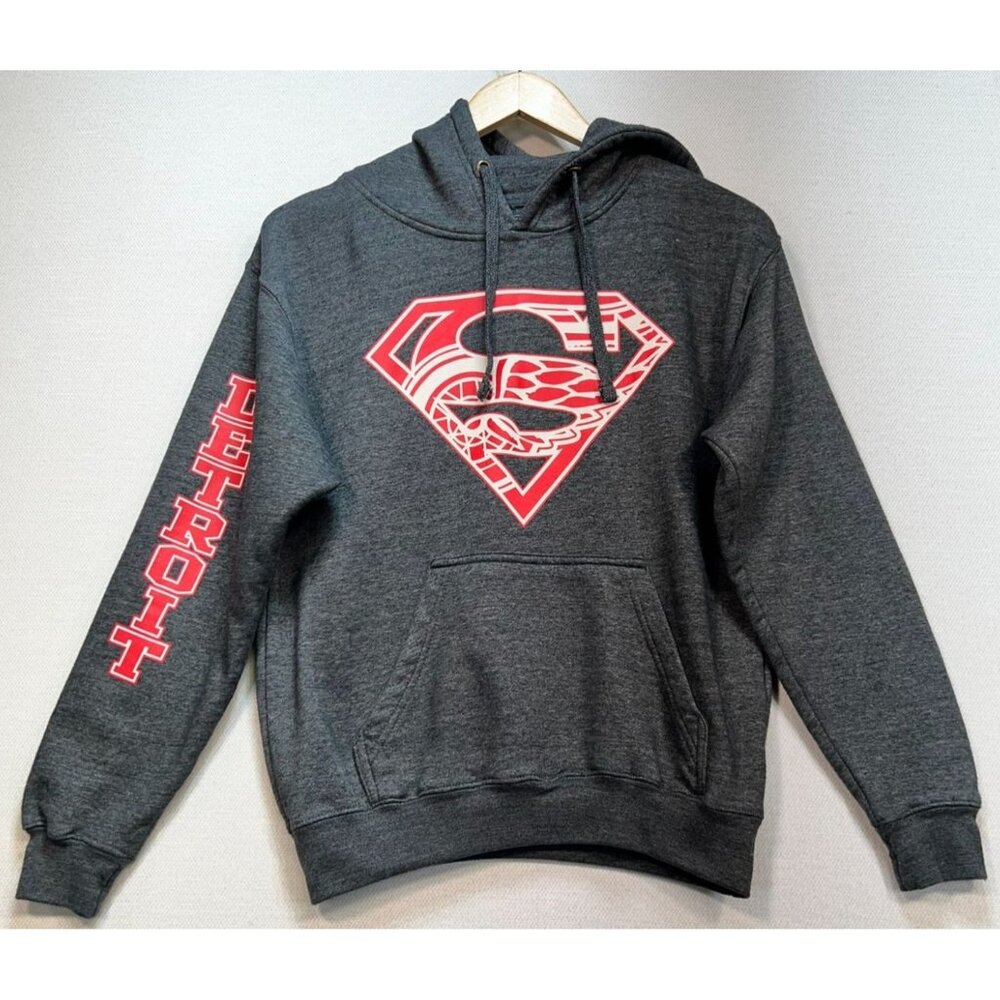Pacific & Co. Men's Pullover Hoodie Stretch Sz S Gray Superman Logo Long Sleeve
